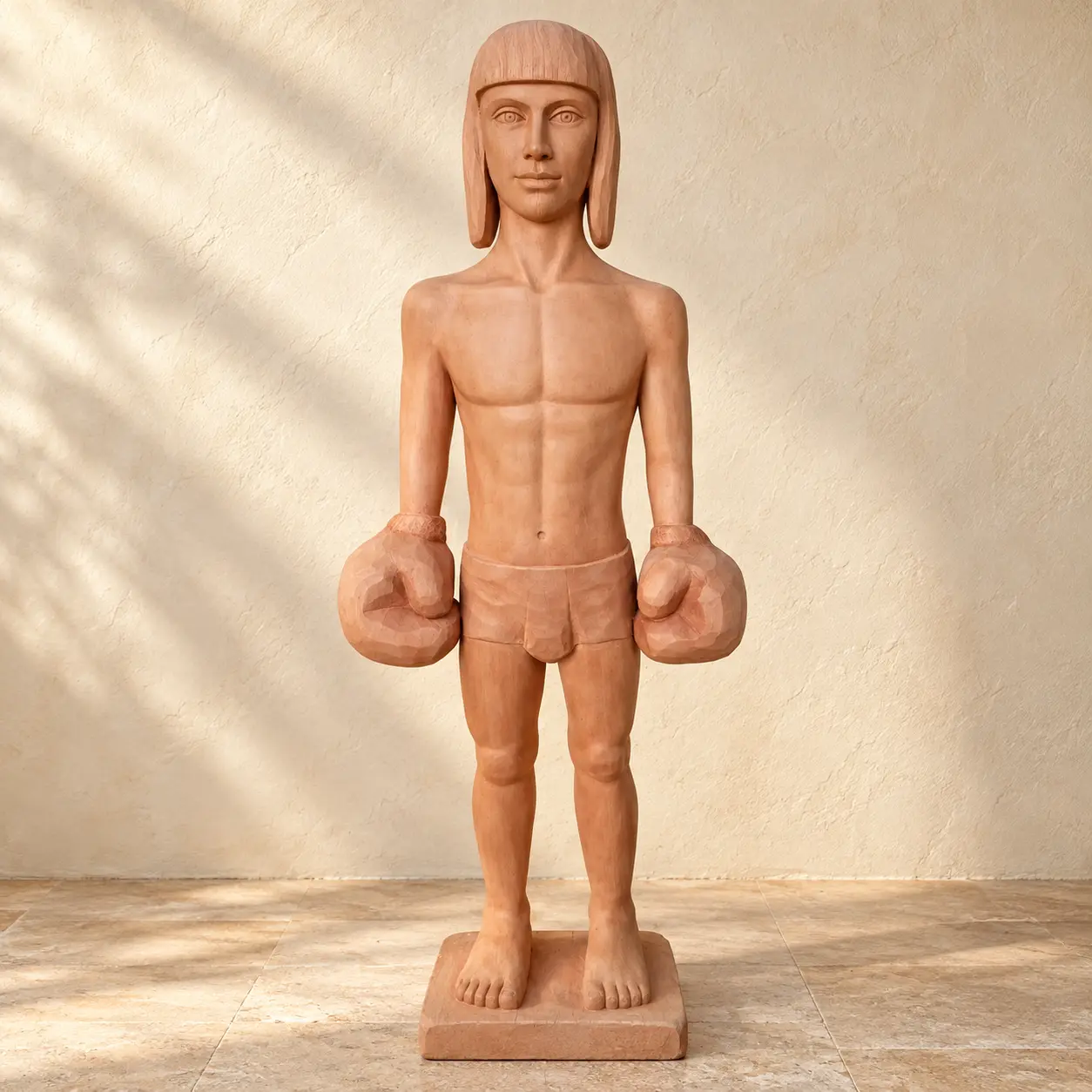 Figurative Statue: The Boxer, hand-carved sculpture & figurative carving by The Zen Woodcrafts