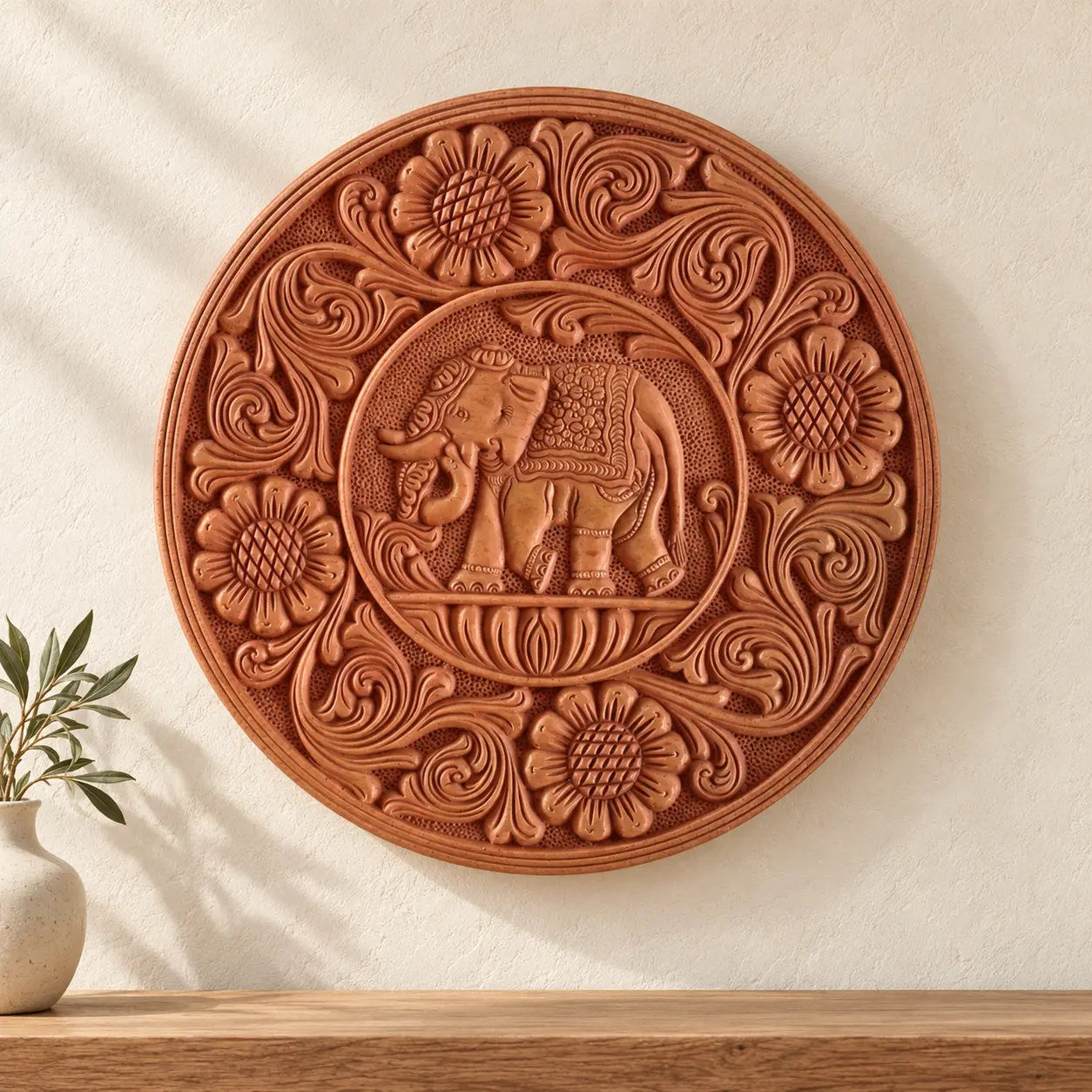 Royal Elephant Decorative Plate, hand-carved heritage & cultural art by The Zen Woodcrafts