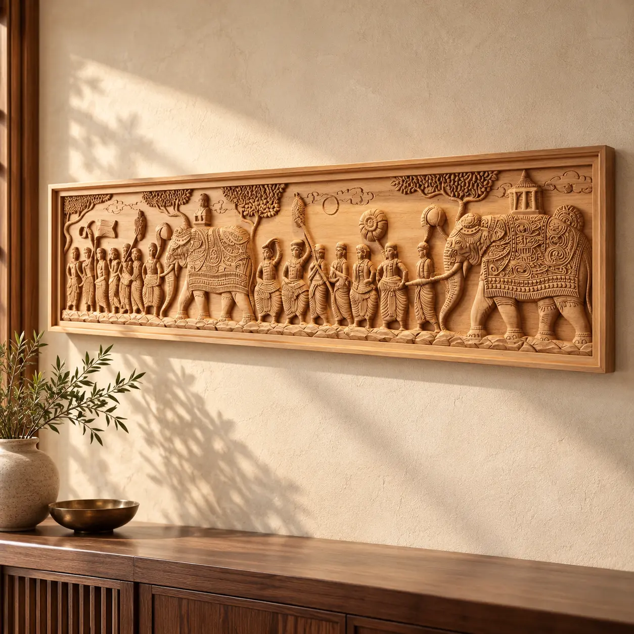 Perahera Procession Panel, hand-carved heritage & cultural art by The Zen Woodcrafts