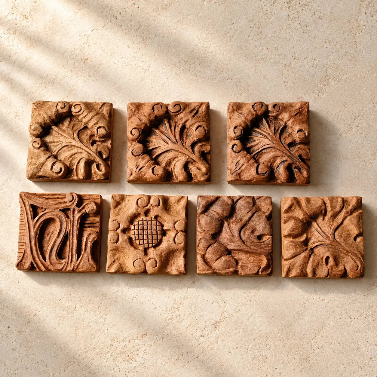 Acanthus Relief Tiles, hand-carved architectural ornament by The Zen Woodcrafts