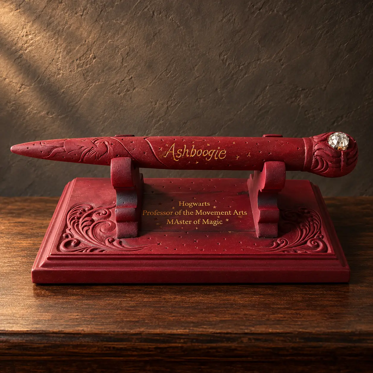 Custom Wand & Engraved Stand, hand-carved personalised gifts & keepsake by The Zen Woodcrafts